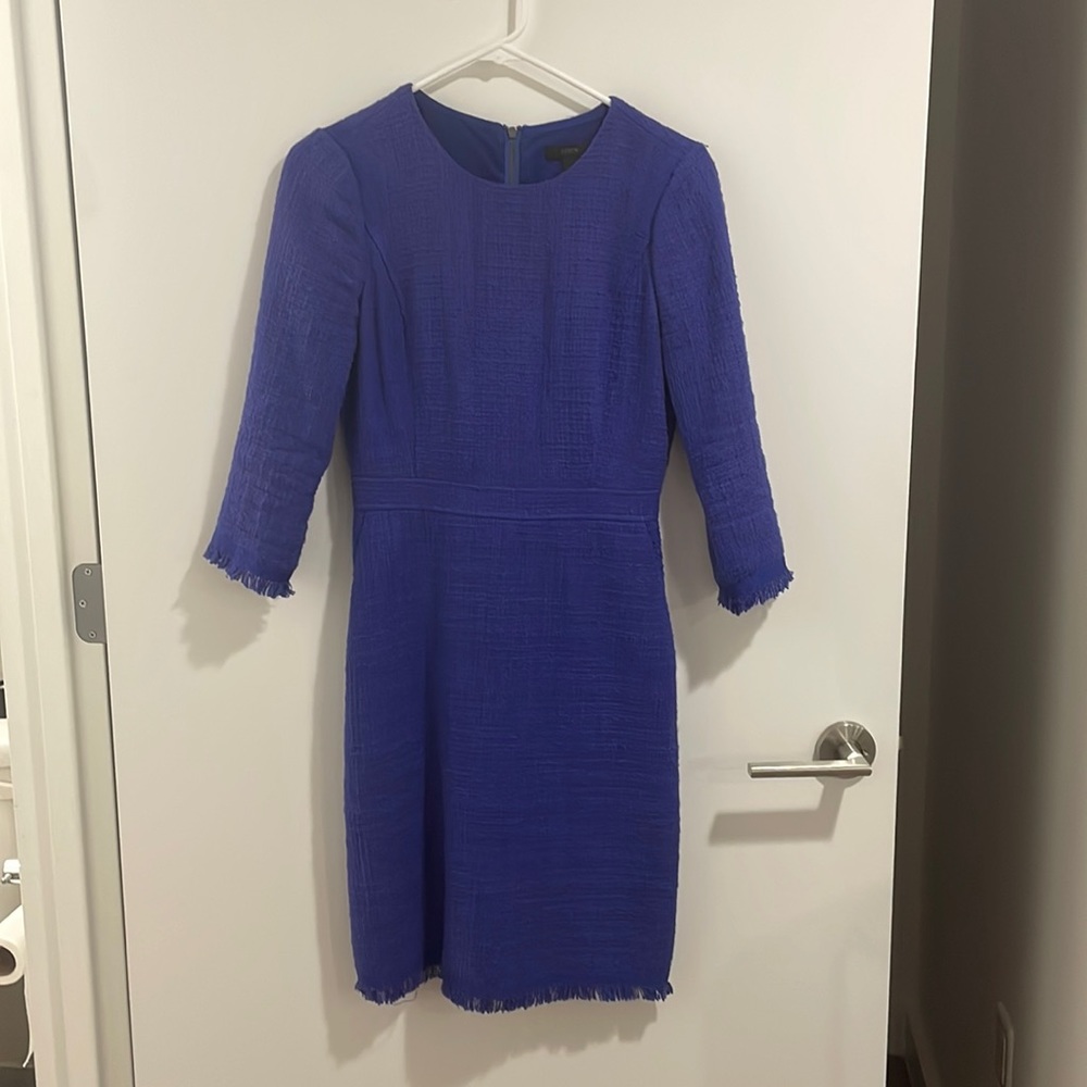 JCrew Size 0 Periwinkle Blue Tweed Dress. Hits just above knee. Back zip.